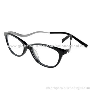 Black Cat Eye Acetate Eyeglasses, Metal Temples